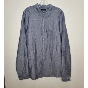 Saks Fifth Avenue blue grey linen blend long sleeve button down shirt - large